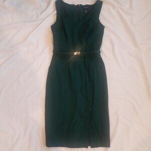 WHITE HOUSE BLACK MARKET- Dark green belted sheath dress SIZE 2